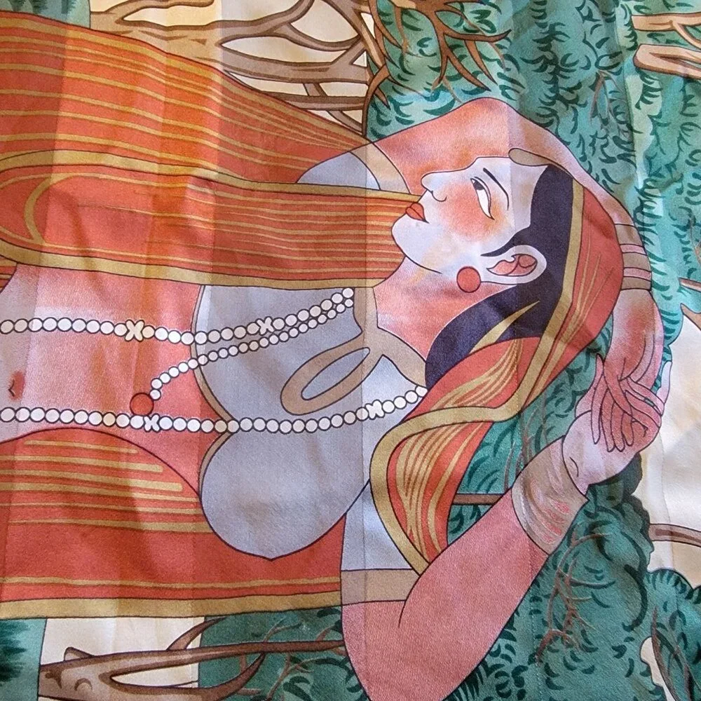 Vintage World Masterworks Scarf Silk‎ Feel Asian Inspired Colorful Pheasant Tree